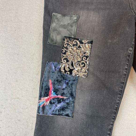 Logo by Lori Goldstein Velvet Patchwork Jeans Womens Sz20 WP Black Boyfriend - Picture 3 of 12